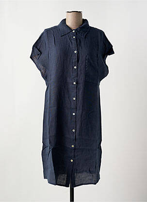 Robe mi-longue tissage crêpe manches courtes bleu LE BOUDOIR D'EDOUARD femme