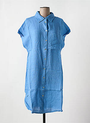 Robe mi-longue tissage crêpe manches courtes bleu clair LE BOUDOIR D'EDOUARD femme