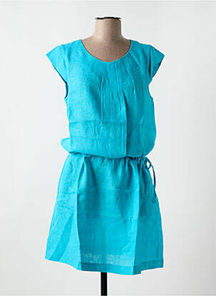 Robe mi-longue tissage crêpe manches courtes bleu LE BOUDOIR D'EDOUARD femme