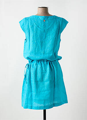 Robe mi-longue tissage crêpe manches courtes bleu LE BOUDOIR D'EDOUARD femme