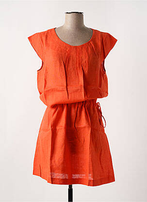 Robe mi-longue tissage crêpe manches courtes orange LE BOUDOIR D'EDOUARD femme