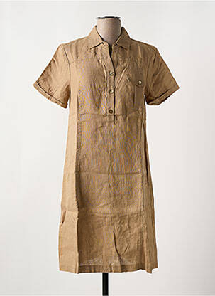 Robe mi-longue tissage crêpe manches courtes marron LE BOUDOIR D'EDOUARD femme