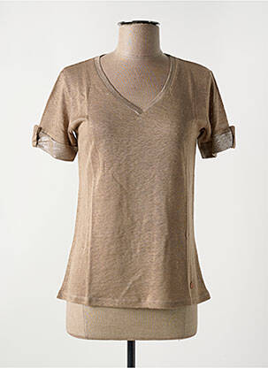 T-shirt col v manches courtes marron LE BOUDOIR D'EDOUARD femme