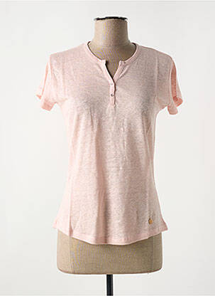 T-shirt col v manches courtes rose LE BOUDOIR D'EDOUARD femme