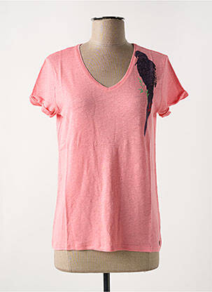 T-shirt col v manches courtes rose LE BOUDOIR D'EDOUARD femme