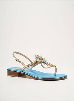 Tongs semelle extérieure cuir talon plat jusqu'à 3cm bleu MODA POSITANO femme