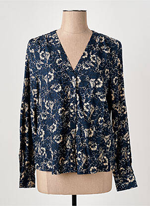 Chemisier imprimé fleurs manches longues bleu ICHI femme