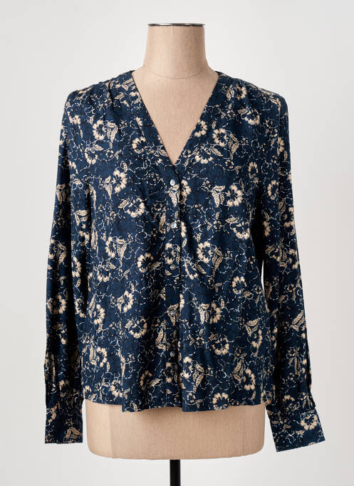 Chemisier imprimé fleurs manches longues bleu ICHI femme