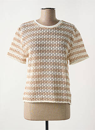 Pull maille ajourée manches courtes beige GEISHA femme