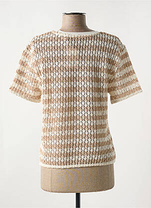 Pull maille ajourée manches courtes beige GEISHA femme