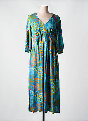 Robe longue imprimé fantaisie manches 3/4 bleu WHITE STUFF femme
