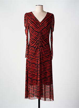 Robe mi-longue manches longues manches longues orange ICHI femme