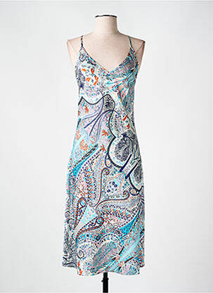 Robe mi-longue col v fines bretelles bleu FREEMAN T.PORTER femme