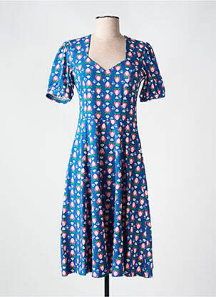 Robe mi-longue imprimé fantaisie manches courtes bleu BLUTSGESCHWISTER femme