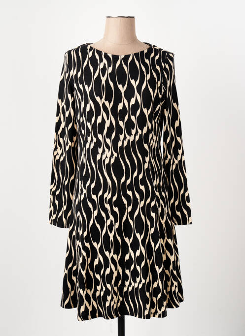Robe mi-longue imprimé fantaisie manches longues noir SURKANA femme