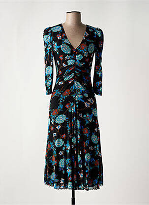 Robe mi-longue imprimé fleurs manches longues bleu DIANE VON FURSTENBERG femme
