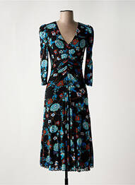 Robe mi-longue imprimé fleurs manches longues bleu DIANE VON FURSTENBERG femme