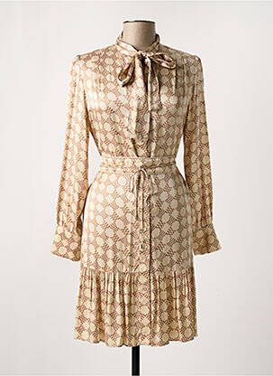 Robe mi-longue imprimé fantaisie manches longues beige NENETTE femme