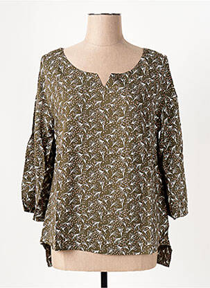 Blouse tissage popeline manches 3/4 vert LE BOUDOIR D'EDOUARD femme