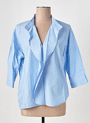 Blouse tissage popeline manches 3/4 bleu LE BOUDOIR D'EDOUARD femme