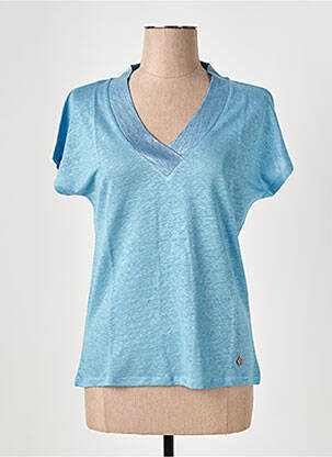 T-shirt col v manches courtes bleu LE BOUDOIR D'EDOUARD femme