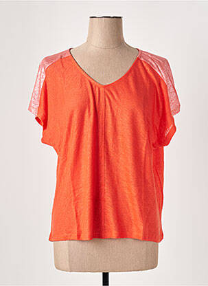 T-shirt col v manches courtes orange LE BOUDOIR D'EDOUARD femme