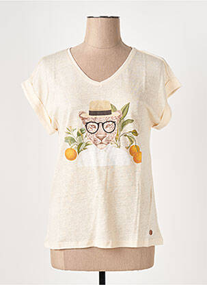 T-shirt col v manches courtes beige LE BOUDOIR D'EDOUARD femme