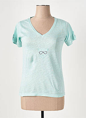 T-shirt col v manches courtes vert LE BOUDOIR D'EDOUARD femme