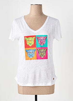 T-shirt col v manches courtes blanc LE BOUDOIR D'EDOUARD femme