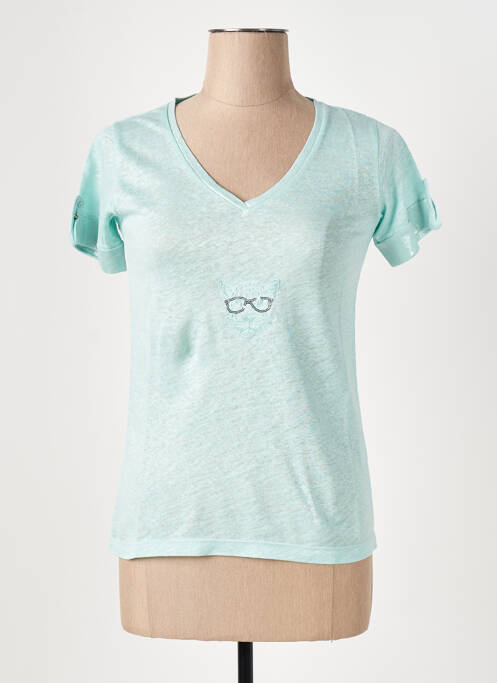 T-shirt col v manches courtes vert LE BOUDOIR D'EDOUARD femme