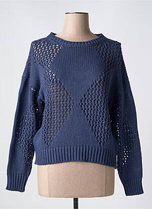 Pull maille ajourée manches longues bleu LE BOUDOIR D'EDOUARD femme