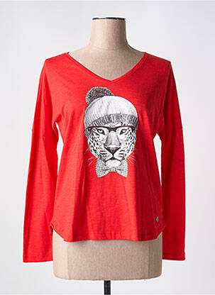 T-shirt sérigraphie floquée manches longues rouge LE BOUDOIR D'EDOUARD femme