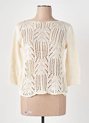 Pull maille ajourée manches 3/4 beige LE BOUDOIR D'EDOUARD femme