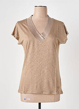 T-shirt col v manches courtes marron LE BOUDOIR D'EDOUARD femme