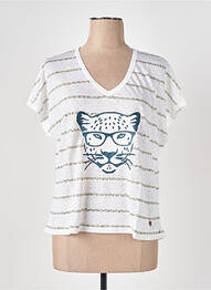 T-shirt col v manches courtes beige LE BOUDOIR D'EDOUARD femme
