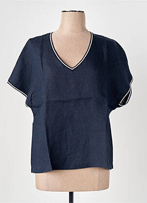T-shirt col v manches courtes bleu fonce LE BOUDOIR D'EDOUARD femme