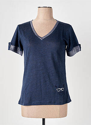 T-shirt col v manches courtes bleu LE BOUDOIR D'EDOUARD femme