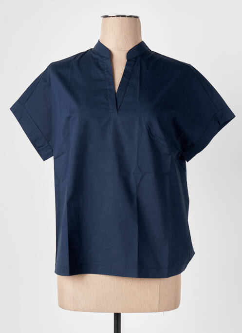 Blouse tissage popeline manches courtes bleu LE BOUDOIR D'EDOUARD femme