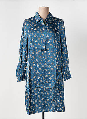 Robe mi-longue imprimé fleurs manches longues bleu LE BOUDOIR D'EDOUARD femme
