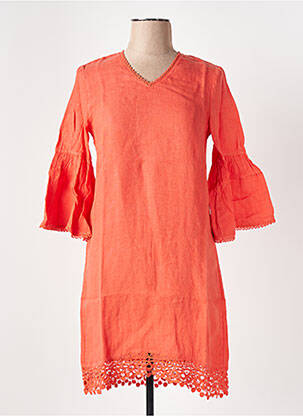 Robe mi-longue manches 3/4 manches 3/4 orange LE BOUDOIR D'EDOUARD femme