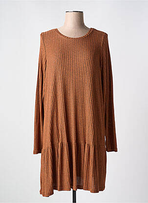 Robe mi-longue manches longues manches longues orange ZHENZI femme