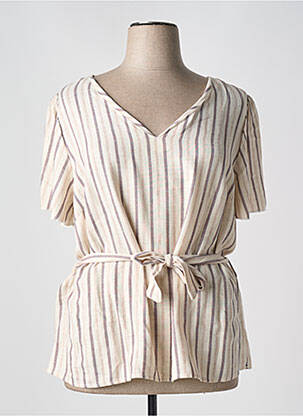Blouse tissage popeline manches courtes beige LILI & CAROLINE femme