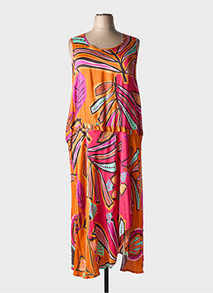 Robe longue imprimé fleurs sans manche orange G!OZE femme
