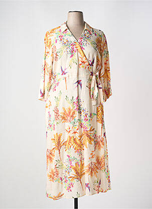 Robe longue imprimé fleurs manches 3/4 beige DIANE LAURY femme