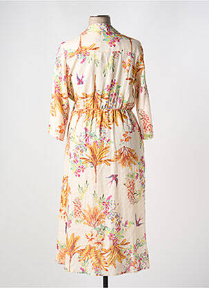 Robe longue imprimé fleurs manches 3/4 beige DIANE LAURY femme