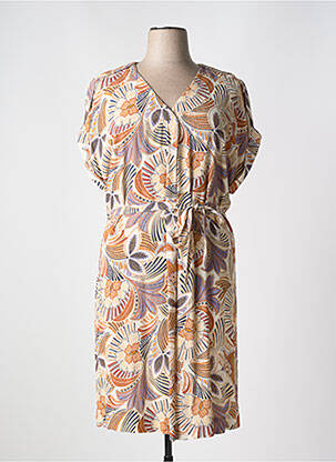 Robe mi-longue imprimé fleurs manches courtes beige DIANE LAURY femme