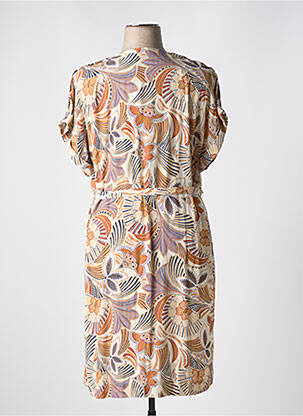 Robe mi-longue imprimé fleurs manches courtes beige DIANE LAURY femme