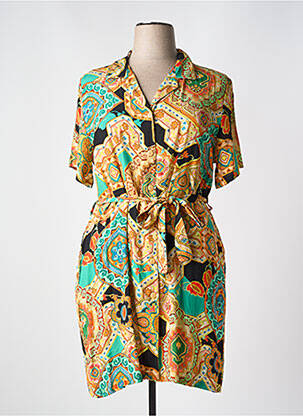 Robe mi-longue imprimé fleurs manches courtes jaune BELTY femme