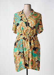 Robe mi-longue imprimé fleurs manches courtes jaune BELTY femme
