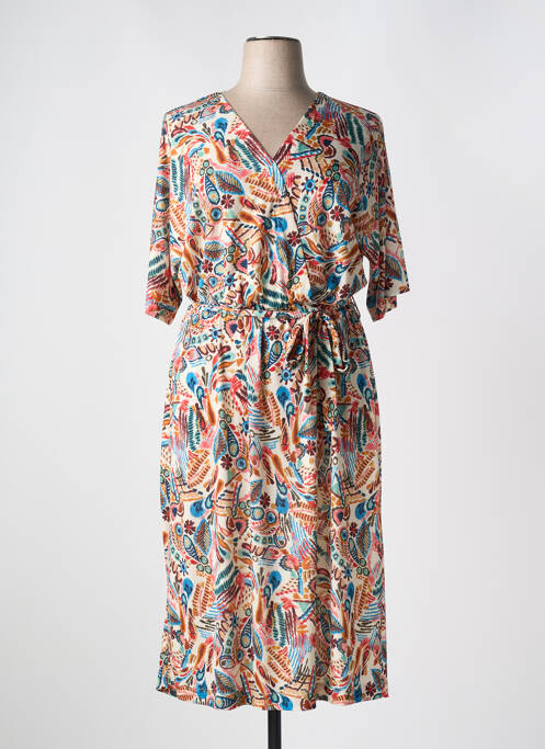 Robe longue imprimé fleurs manches courtes beige DIANE LAURY femme
